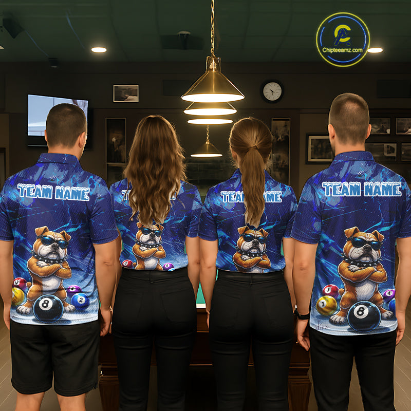 Funny Bulldog Pool Balls Billiard Shirt For Men Custom Billiard Team Jersey Polo & 1/4 Zip |Blue TDM6041