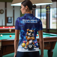 Load image into Gallery viewer, Funny Bulldog Pool Balls Billiard Shirt For Women Custom Billiard Team Jersey Polo &amp; 1/4 Zip |Blue TDM6041