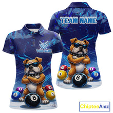 Load image into Gallery viewer, Funny Bulldog Pool Balls Billiard Shirt For Women Custom Billiard Team Jersey Polo &amp; 1/4 Zip |Blue TDM6041