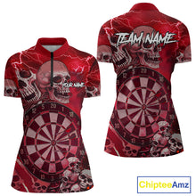 Load image into Gallery viewer, Red Funny Skull Lightning Darts Shirt For Women Custom Darts Team Jersey Polo &amp; Quarter Zip TDM4981