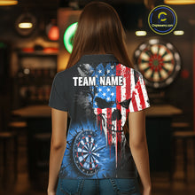 Load image into Gallery viewer, Patriotic American Flag Grunge Skull Womens Dart Shirts Custom Dart Jerseys Team Polo &amp; 1/4 Zip TDM5171