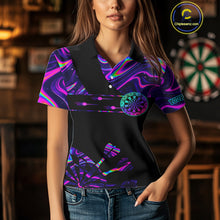 Load image into Gallery viewer, Neon Purple Holographic Womens Dart Shirts Custom Glowing Dart Jersey Team Polo &amp; Quarter Zip TDM5172