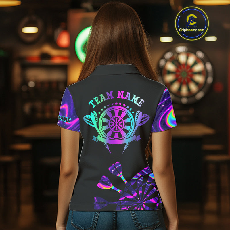 Neon Purple Holographic Womens Dart Shirts Custom Glowing Dart Jersey Team Polo & Quarter Zip TDM5172