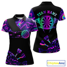 Load image into Gallery viewer, Neon Purple Holographic Womens Dart Shirts Custom Glowing Dart Jersey Team Polo &amp; Quarter Zip TDM5172