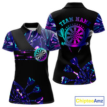 Load image into Gallery viewer, Neon Purple Blue Holographic Womens Dart Shirts Custom Glowing Dart Jersey Team Polo &amp; Quarter Zip TDM5173