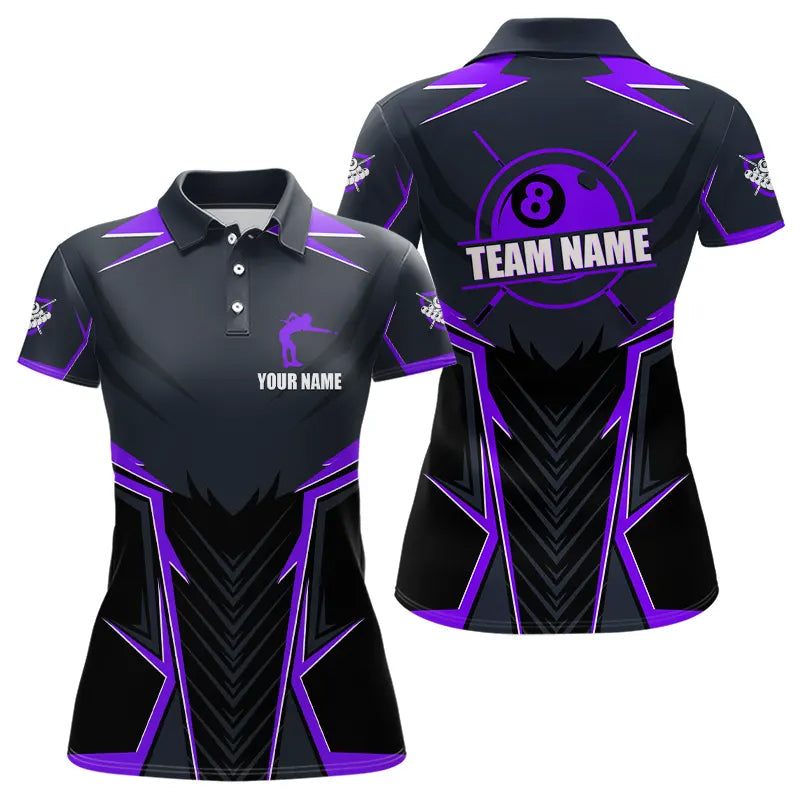 Billiard Jerseys For Women Custom Polo & Quarter-Zip Billiard Team Shirts, 8 Ball Pool Shirt |Purple TDM3532