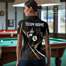 Load image into Gallery viewer, Personalized Golden 8 Ball Pool Crown Billiard Shirt For Women, Billiard Team Jersey Polo &amp; 1/4 Zip TDM5904