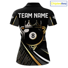 Load image into Gallery viewer, Personalized Golden 8 Ball Pool Crown Billiard Shirt For Women, Billiard Team Jersey Polo &amp; 1/4 Zip TDM5904
