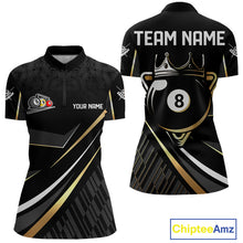 Load image into Gallery viewer, Personalized Golden 8 Ball Pool Crown Billiard Shirt For Women, Billiard Team Jersey Polo &amp; 1/4 Zip TDM5904