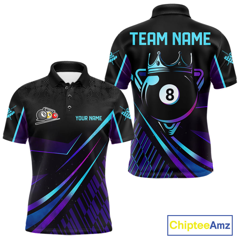 Custom Purple And Turquoise 8 Ball Crown Billiard Shirt For Men, Pool Team Jersey Polo & 1/4 Zip TDM5905