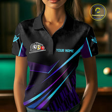 Load image into Gallery viewer, Custom Purple And Turquoise 8 Ball Crown Billiard Shirt For Women, Pool Team Jersey Polo &amp; 1/4 Zip TDM5905