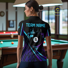 Load image into Gallery viewer, Custom Purple And Turquoise 8 Ball Crown Billiard Shirt For Women, Pool Team Jersey Polo &amp; 1/4 Zip TDM5905