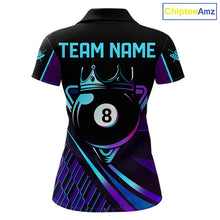 Load image into Gallery viewer, Custom Purple And Turquoise 8 Ball Crown Billiard Shirt For Women, Pool Team Jersey Polo &amp; 1/4 Zip TDM5905