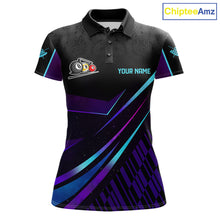 Load image into Gallery viewer, Custom Purple And Turquoise 8 Ball Crown Billiard Shirt For Women, Pool Team Jersey Polo &amp; 1/4 Zip TDM5905