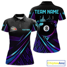 Load image into Gallery viewer, Custom Purple And Turquoise 8 Ball Crown Billiard Shirt For Women, Pool Team Jersey Polo &amp; 1/4 Zip TDM5905