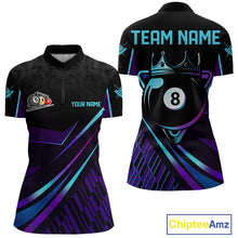 Load image into Gallery viewer, Custom Purple And Turquoise 8 Ball Crown Billiard Shirt For Women, Pool Team Jersey Polo &amp; 1/4 Zip TDM5905