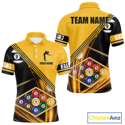 Personalized Yellow Black 9 Ball Pool Billiard Shirt For Men, Billiard Team Jersey Polo & 1/4 Zip TDM5906