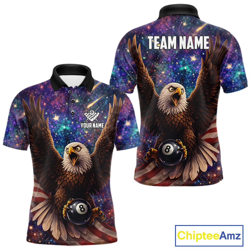 Funny Eagle Galaxy Billiard Shirt For Men Custom 8 Ball Pool Team Jersey Polo &1/4 Zip TDM6044