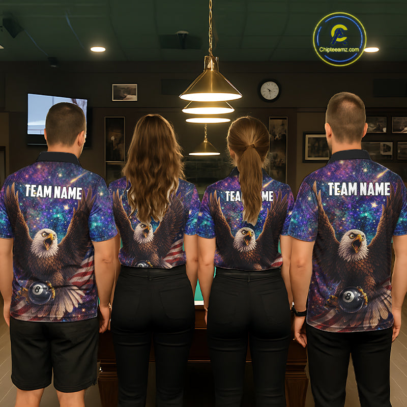 Funny Eagle Galaxy Billiard Shirt For Women Custom 8 Ball Pool Team Jersey Polo &1/4 Zip TDM6044