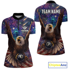 Load image into Gallery viewer, Funny Eagle Galaxy Billiard Shirt For Women Custom 8 Ball Pool Team Jersey Polo &amp;1/4 Zip TDM6044