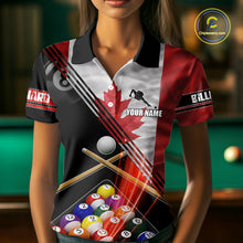 Load image into Gallery viewer, Canada Flag Custom Billiard Polo &amp; 1/4 Zip Shirt For Women, Patriotic 8 Ball Pool Team Jersey TDM6045