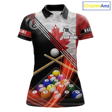 Load image into Gallery viewer, Canada Flag Custom Billiard Polo &amp; 1/4 Zip Shirt For Women, Patriotic 8 Ball Pool Team Jersey TDM6045