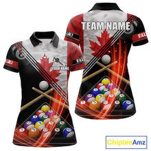 Load image into Gallery viewer, Canada Flag Custom Billiard Polo &amp; 1/4 Zip Shirt For Women, Patriotic 8 Ball Pool Team Jersey TDM6045