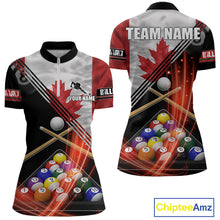 Load image into Gallery viewer, Canada Flag Custom Billiard Polo &amp; 1/4 Zip Shirt For Women, Patriotic 8 Ball Pool Team Jersey TDM6045