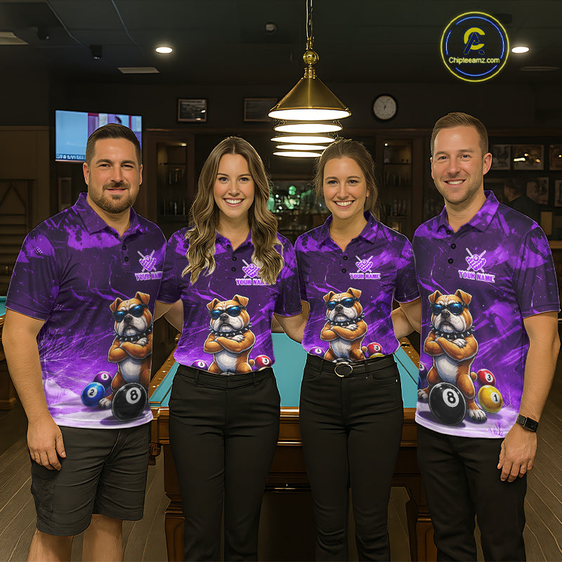 Funny Bulldog Pool Balls Billiard Shirt For Men Custom Billiard Team Jersey Polo & 1/4 Zip |Purple TDM6478