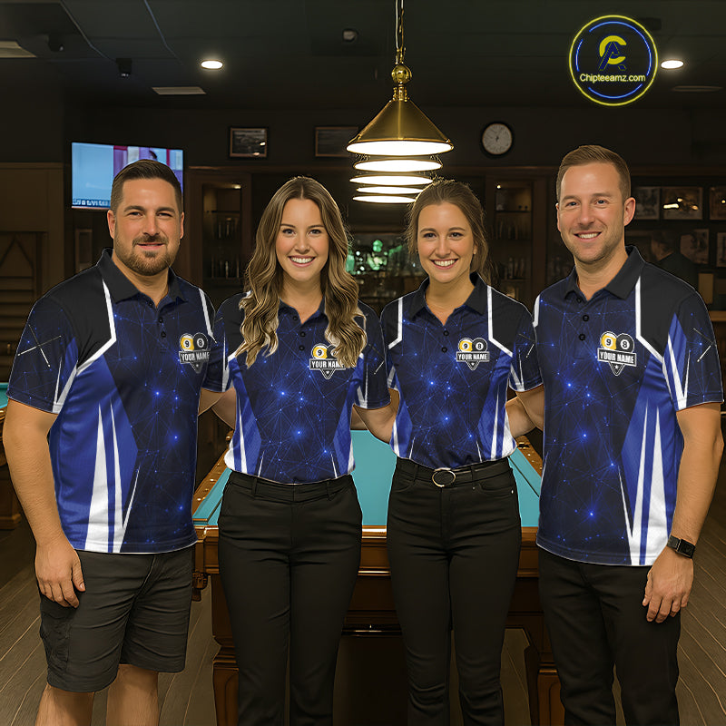 Blue 8 Ball & 9 Ball Pool Billiard Shirt For Men Custom Geometric Billiard Jersey Polo & 1/4 Zip TDM6482