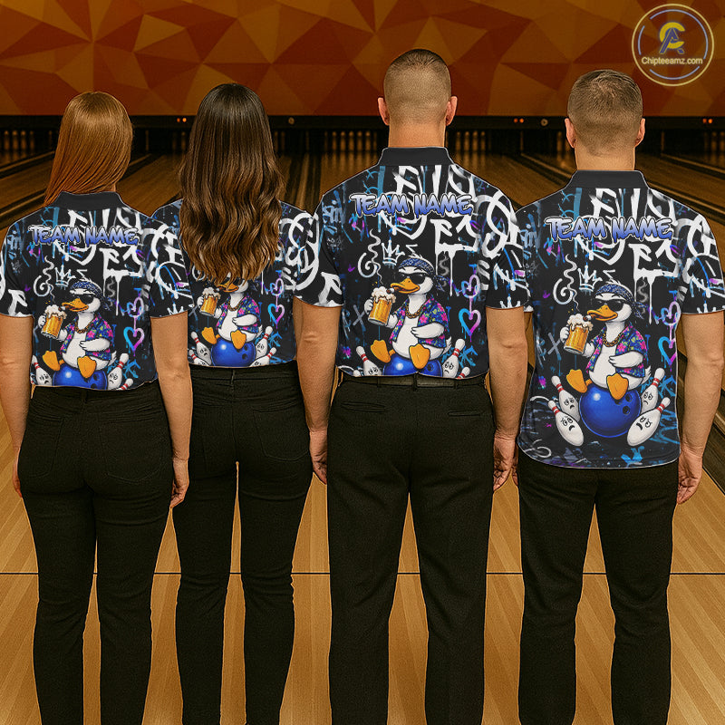 Colorful Graffiti Funny Duck Bowling Jersey For Women Custom Bowling Team Shirts, Gift For Bowlers TDM7210