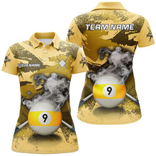 Load image into Gallery viewer, Funny 9 Ball Pool Custom Yellow Camo Women Polo &amp; Quarter-Zip Shirts, Billiard Snooker Outfits TDM2456