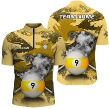 Load image into Gallery viewer, Funny 9 Ball Pool Custom Yellow Camo Men Polo &amp; Quarter-Zip Shirts, Billiard Snooker Outfits TDM2456