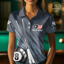 Load image into Gallery viewer, Personalized Billiard US Flag 8 Ball Pool Shirt For Women, Billiard Team Jersey Polo &amp; 1/4 Zip TDM4989