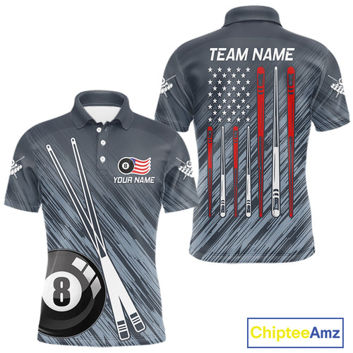 Personalized Billiard US Flag 8 Ball Pool Shirt For Men, Billiard Team Jersey Polo & 1/4 Zip TDM4989
