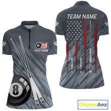 Load image into Gallery viewer, Personalized Billiard US Flag 8 Ball Pool Shirt For Women, Billiard Team Jersey Polo &amp; 1/4 Zip TDM4989