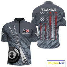 Load image into Gallery viewer, Personalized Billiard US Flag 8 Ball Pool Shirt For Men, Billiard Team Jersey Polo &amp; 1/4 Zip TDM4989