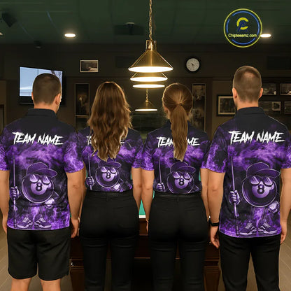 Purple Funny 8 Ball Pool Flame Smoke Billiard Shirt For Women Custom Billiard Team Jersey Uniform TDM5694