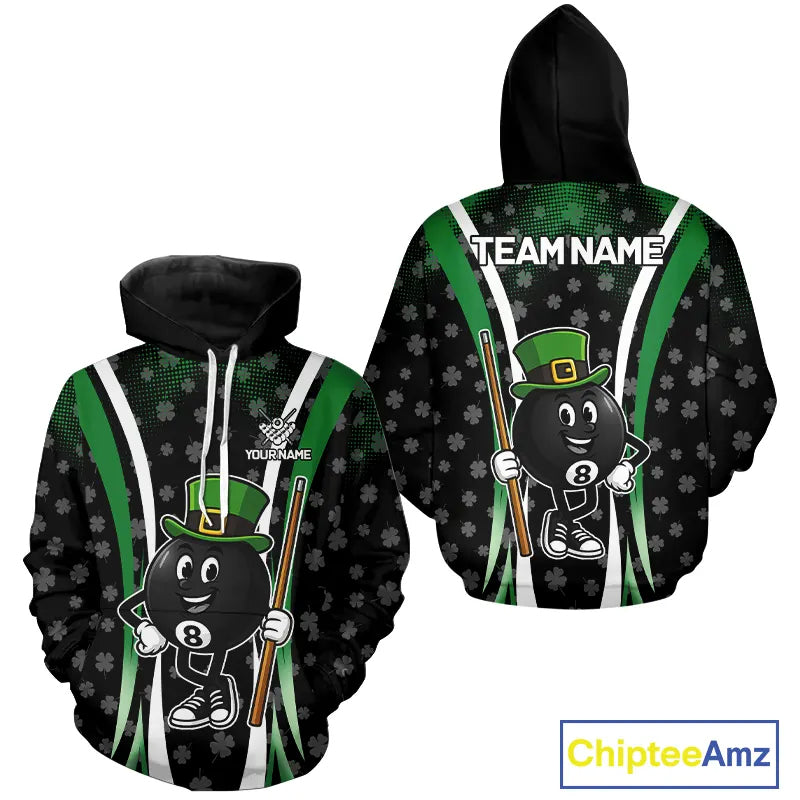 Black And Green St Patrick Day Billiard Hoodie Custom Funny 8 Ball Hoodie, Lucky Billiard Jersey TDM5699