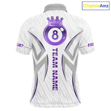 Load image into Gallery viewer, White And Purple Custom Crown 8 Ball Men's Billiards Shirts, Billiard Jersey Team Polo &amp; 1/4 Zip TDM6054