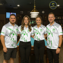 Load image into Gallery viewer, White And Green Custom Crown 8 Ball Women's Billiards Shirts, Billiard Jersey Team Polo &amp; 1/4 Zip TDM6055