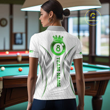 Load image into Gallery viewer, White And Green Custom Crown 8 Ball Women's Billiards Shirts, Billiard Jersey Team Polo &amp; 1/4 Zip TDM6055