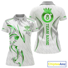 Load image into Gallery viewer, White And Green Custom Crown 8 Ball Women's Billiards Shirts, Billiard Jersey Team Polo &amp; 1/4 Zip TDM6055