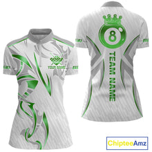 Load image into Gallery viewer, White And Green Custom Crown 8 Ball Women's Billiards Shirts, Billiard Jersey Team Polo &amp; 1/4 Zip TDM6055