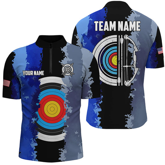 Blue Jerseys Archery Target 3D Men Quarter-Zip Shirts Custom Team League Archery Shirts TDM1423