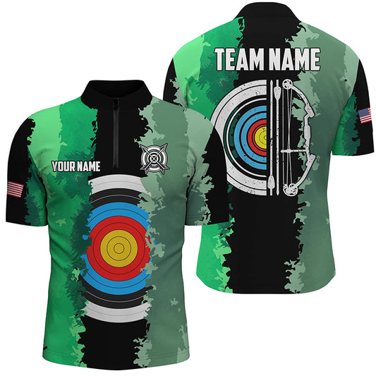 Green Jerseys Archery Target 3D Men Quarter-Zip Shirts Custom Team League Archery Shirts TDM1424