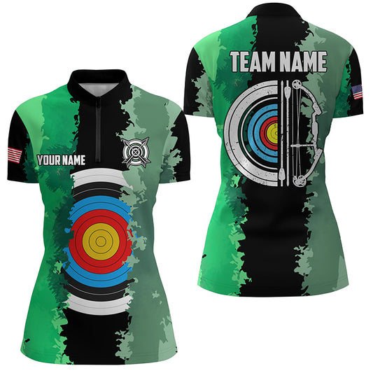 Green Jerseys Archery Target 3D Women Quarter-Zip Shirts Custom Team League Archery Shirts TDM1424