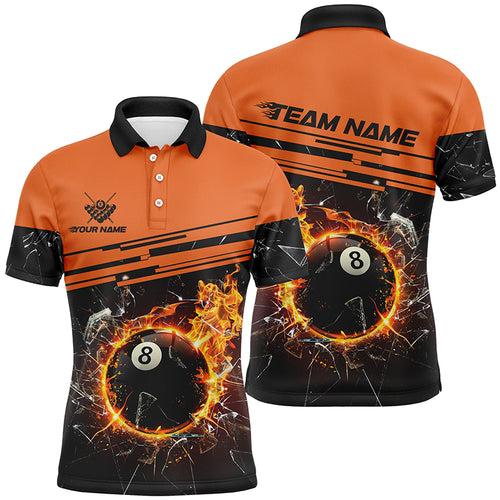 Orange Funny 8 Ball Pool Fire Break Glass Custom Men Billiard Shirt 3D Printed Billiard Team Jersey TDM1804