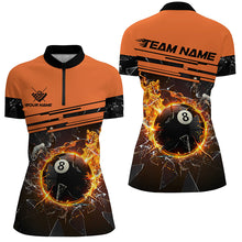 Load image into Gallery viewer, Orange Funny 8 Ball Pool Fire Break Glass Custom Women Billiard Shirt 3D Printed Billiard Team Jersey TDM1804