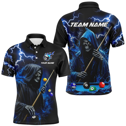 Blue Grim Reaper Billiard Shirts For Men Custom Thunder Lightning Team League Billiard Jerseys TDM2198